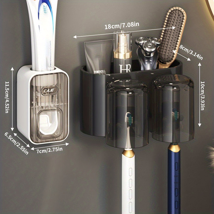 Automatic Toothpaste Dispenser with Toothbrush Holder Wall Mounted Bathroom Rack