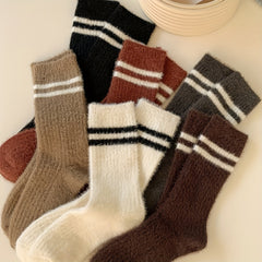 6 Pairs Striped Fuzzy Socks Mid Tube Women's Stockings