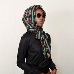 Boho Geometric Print Hijab Lace Up Head Scarf Head Wraps Soft Long Ribbon Turban