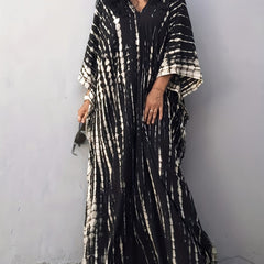 Tie Dye Split Beach Resort Maxi Kaftan Cover Up Dress Kimono Sleeve V Neck