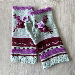 Womens Winter Fingerless Gloves Crochet Arm Warmer Flower Warm Gloves