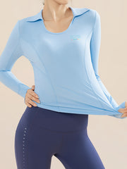 Letter Pattern Yoga Top Thumb Holes Drying Workout Shirts