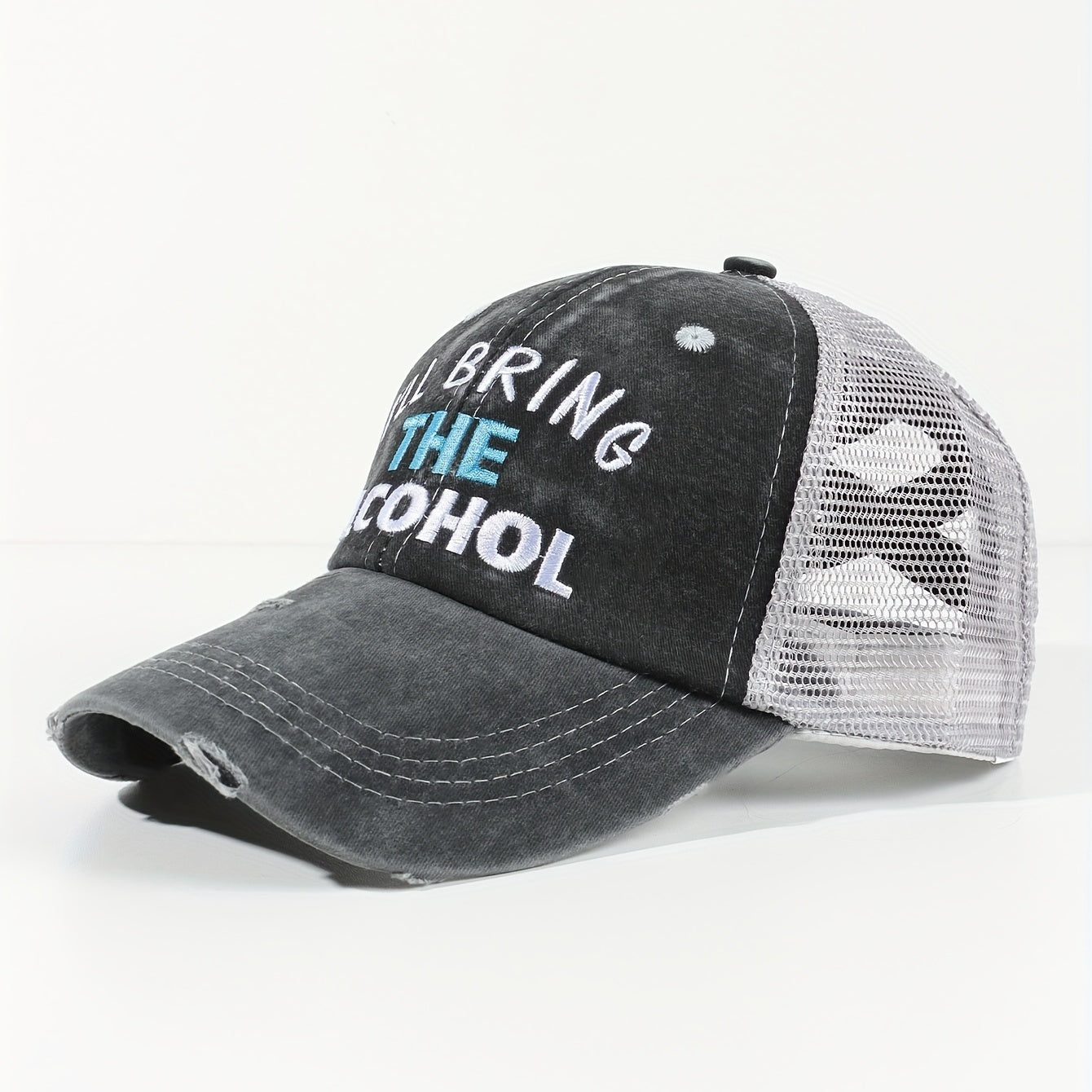 Alcohol Trucker Hat Distressed Baseball Cap for Women