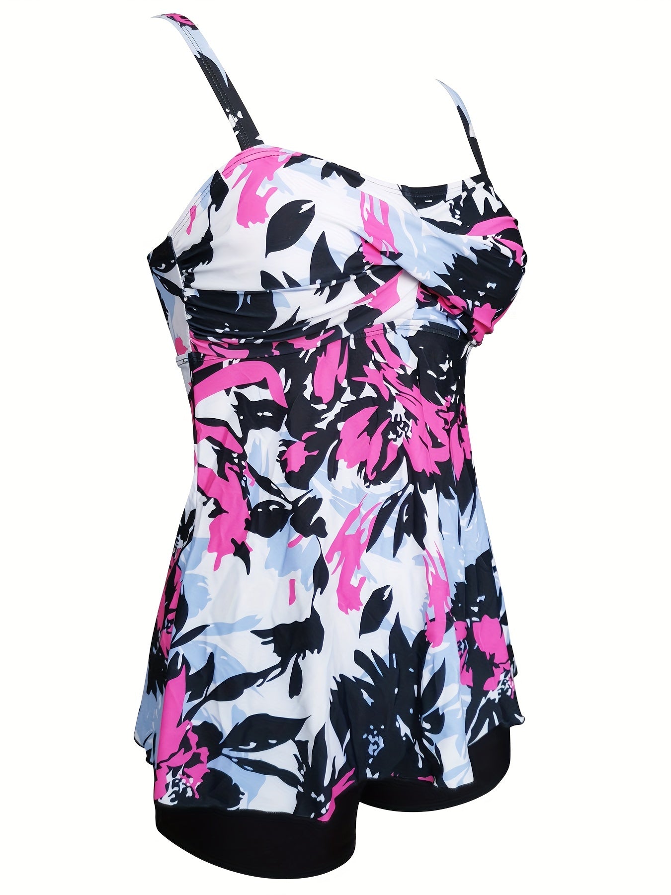 Floral Print Twist Swimsuit Cold Shoulder Top & Shorts Set Womens Swimwear