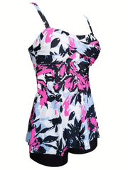Floral Print Twist Swimsuit Cold Shoulder Top & Shorts Set Womens Swimwear