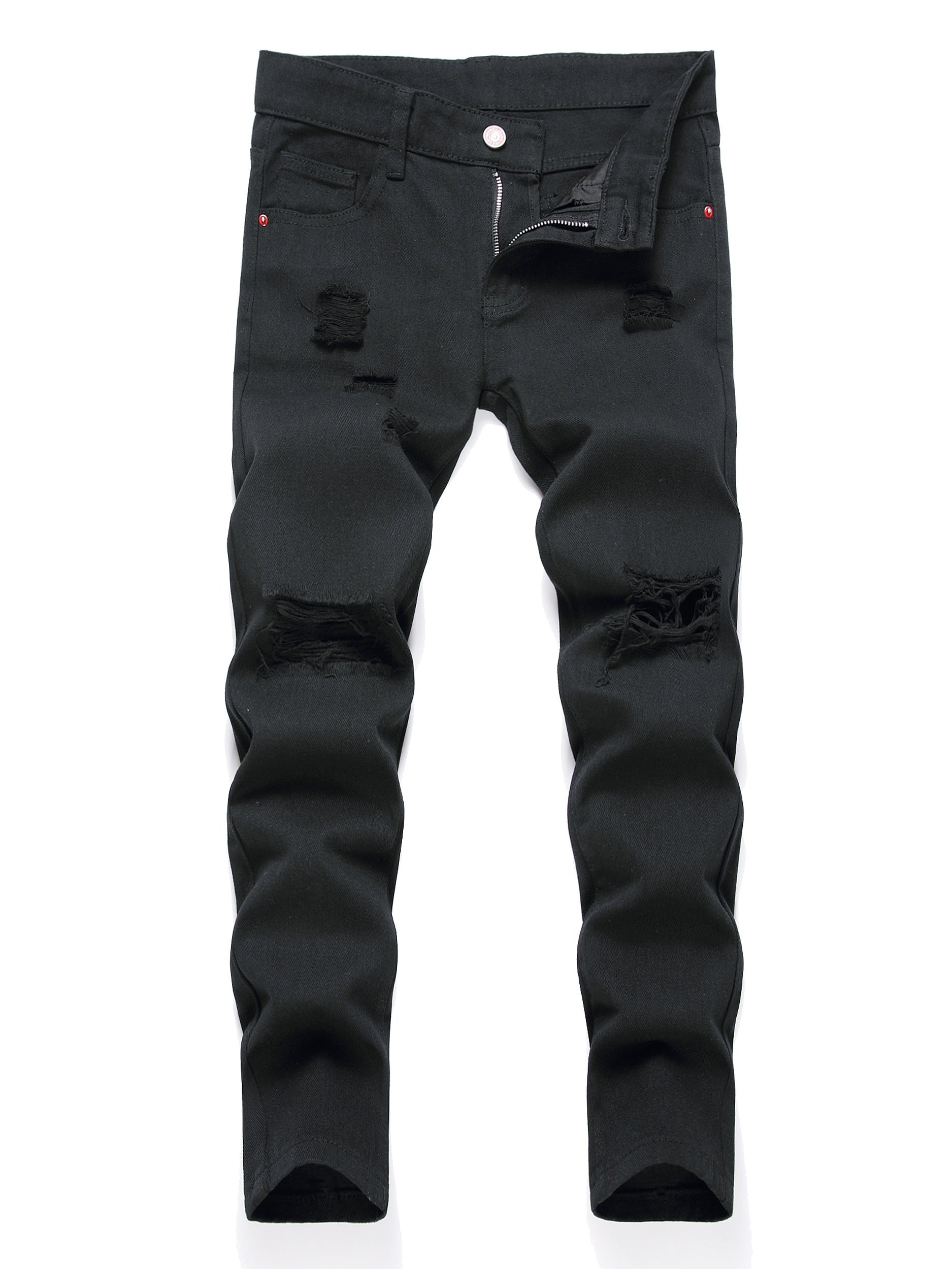 Boys Skinny Fit Jeans Washed Ripped Denim Pants Kids Clothes