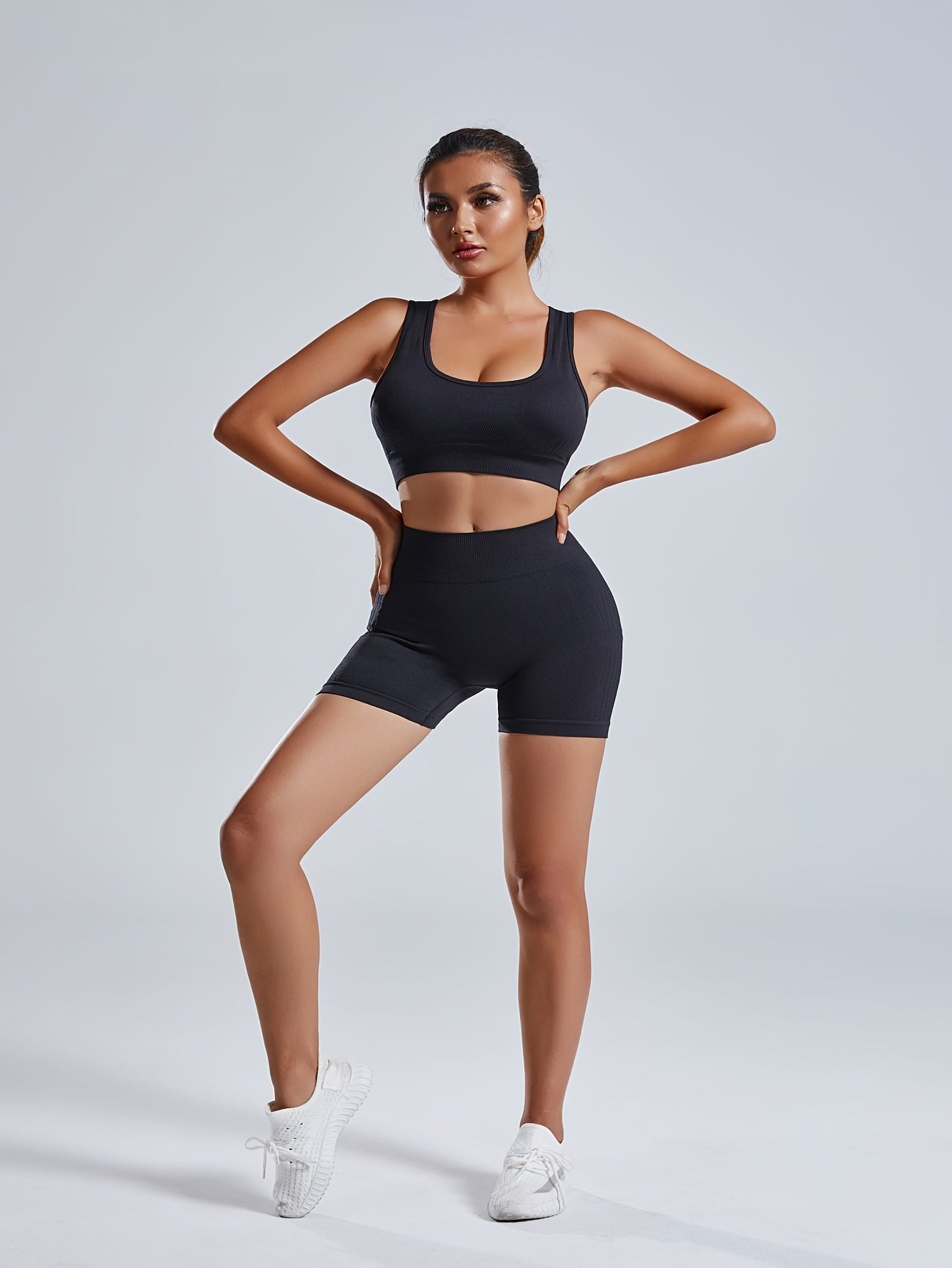 2pcs Yoga Sports Sets Crop Top & Butt Lifting Running Shorts Women's Activewear