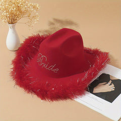 Y2K Feather Fedora Cap Rhinestone Bride Jazz Hat Hip Hop Felt Hat