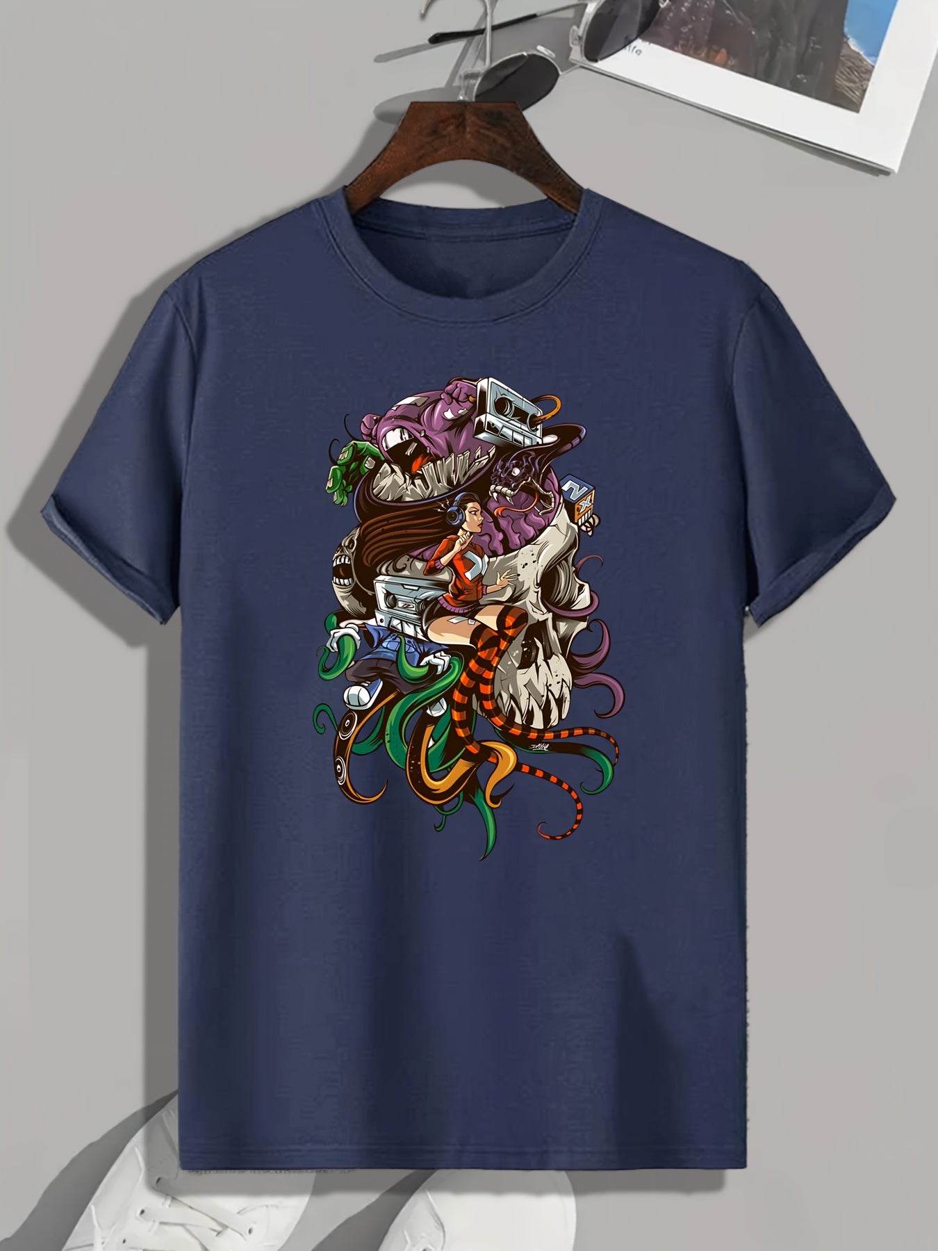 Skull Print Men's Graphic Tee for Summer