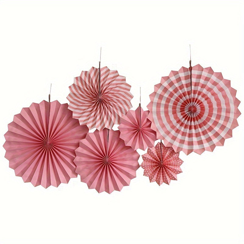 6pcs Colorful Paper Fan Flower Set for Birthday Wedding Room Party