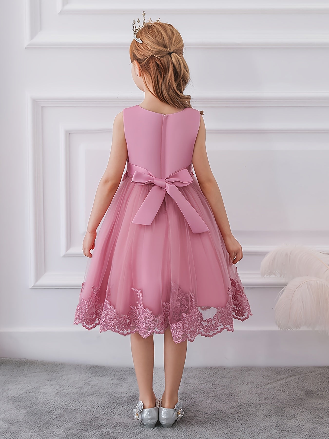 Girls Sleeveless Puffy Princess Dress Flowers Embroidered Tulle Tutu Dress