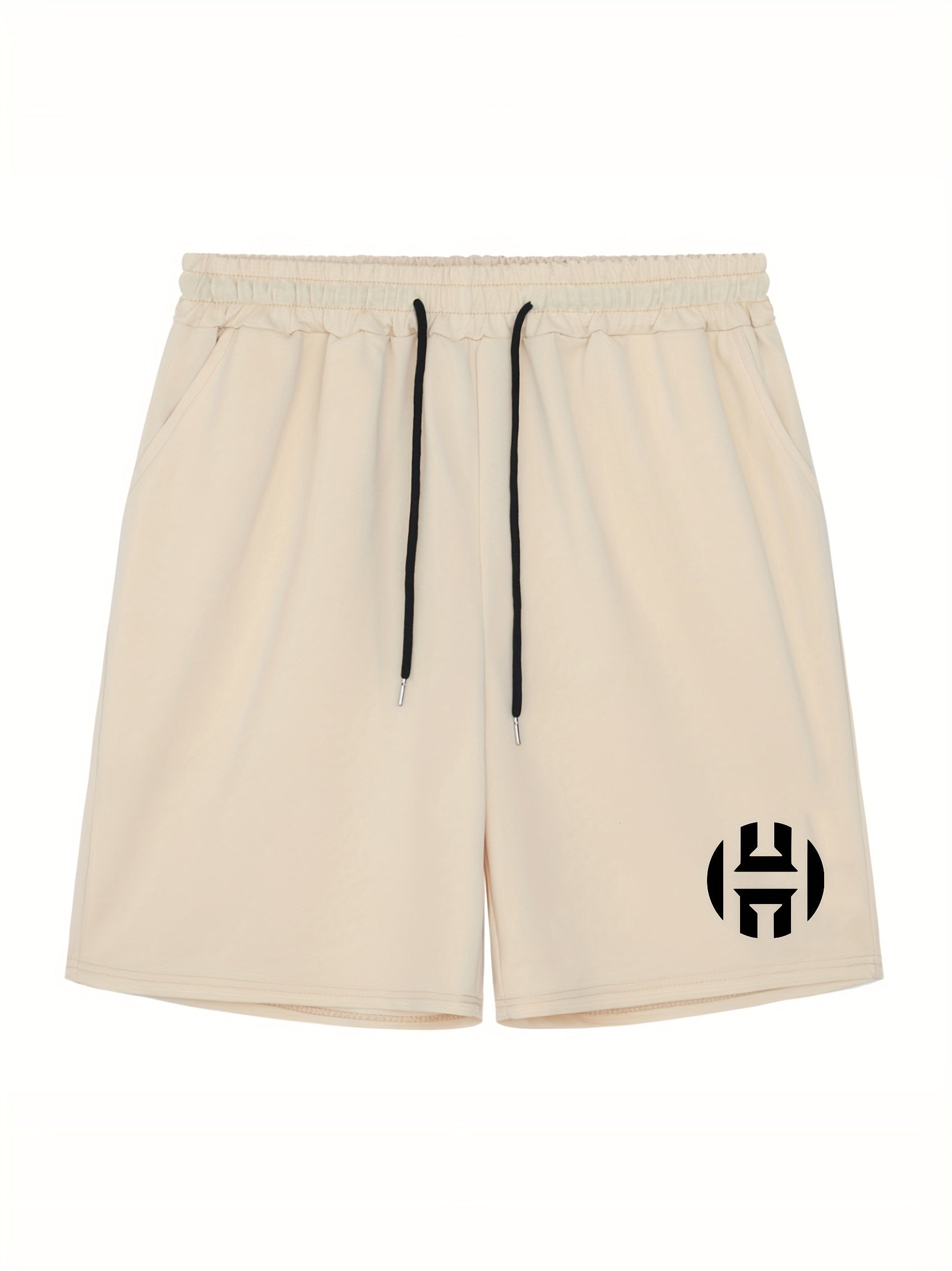 Men's H Print Workout Shorts Active Stretchable Sports Drawstring Shorts
