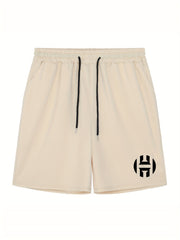 Men's H Print Workout Shorts Active Stretchable Sports Drawstring Shorts