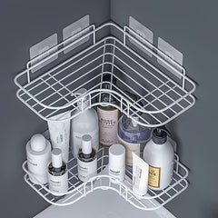 Adhesive Corner Shower Shelf with Hooks and Soap Holder