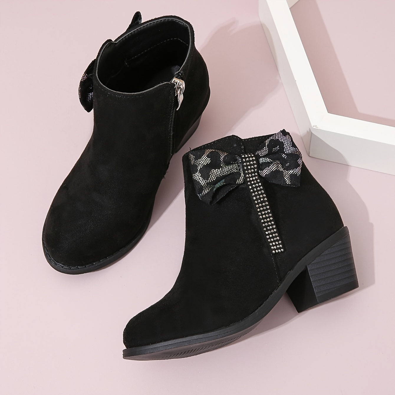 Girls' Rhinestone Bowknot Boots with Zipper