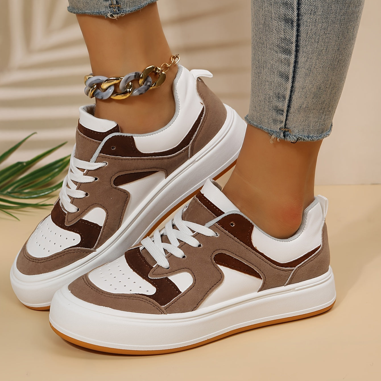 Colorblock Flat Sneakers Round Toe Low Top Sports Shoes