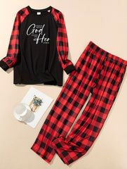 Slogan Plaid Raglan Tee & Pants Lounge Set