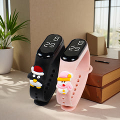 Kids' Digital Watches with Santa & Snowman Charms Cartoon Red & Orange Straps