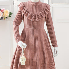Girls Ruffle Trim Sweater Dress for Autumn Winter