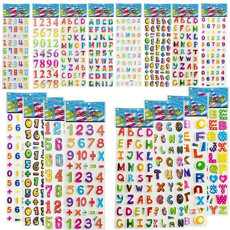 12pcs 3D Puffy Alphabet & Number Stickers Educational Toys for Boys & Girls