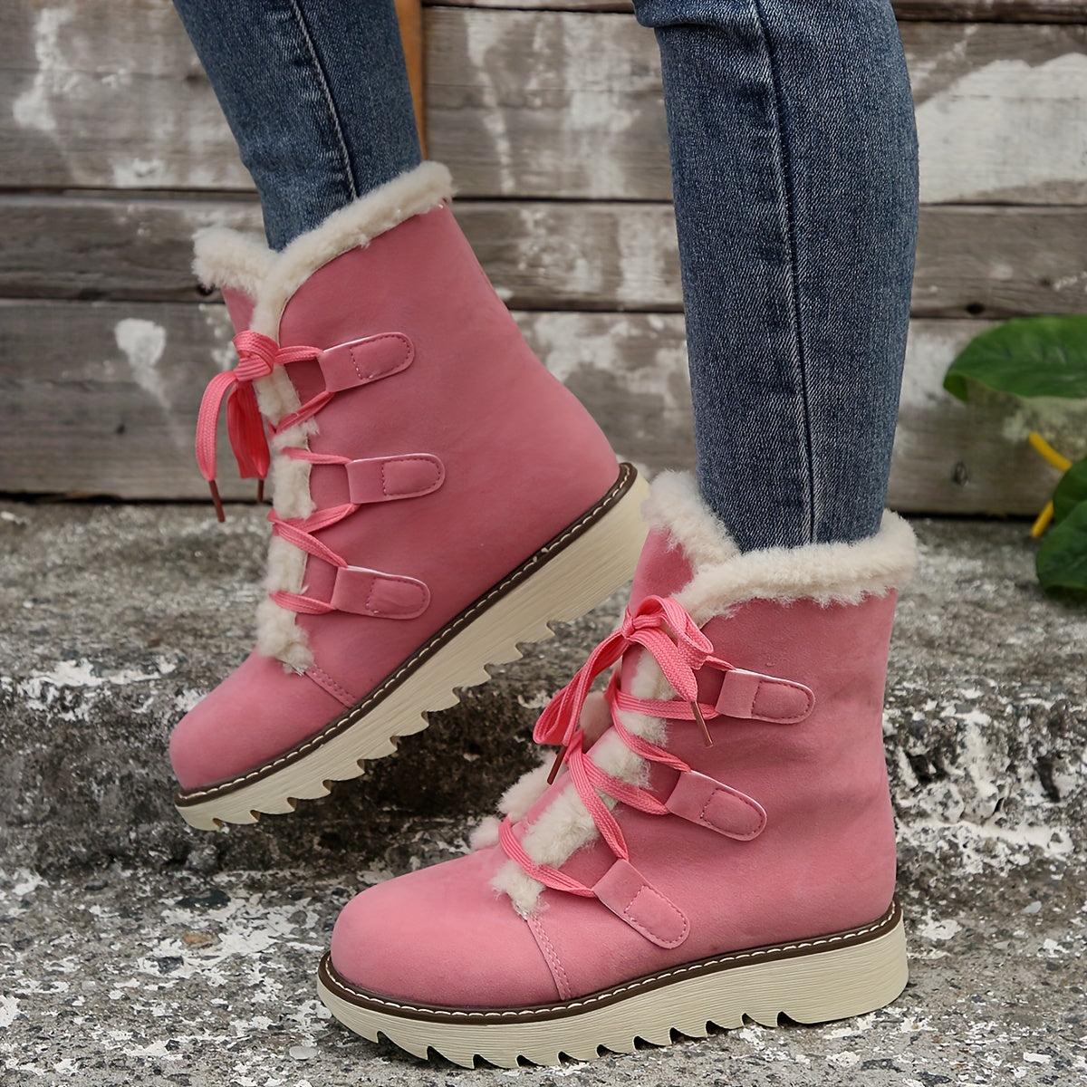 Women's Non slip Warm High Tube Snow Boots Lace Up Coldproof Snow Boots
