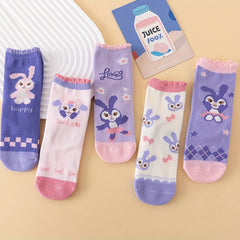 5 Pairs Cartoon Pattern Crew Socks for Girls Kids