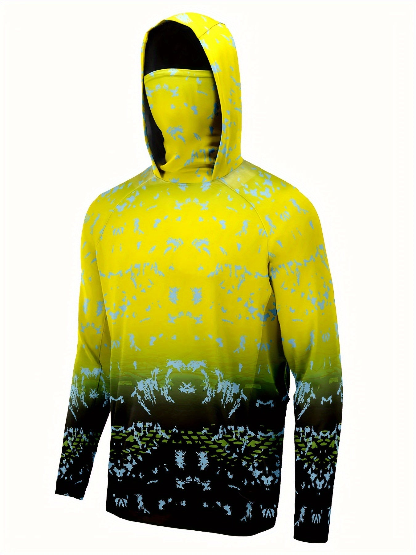 Men's Block Long Sleeve Hoodie With Mask Anti UV Sunscreen Fishing Shirt
