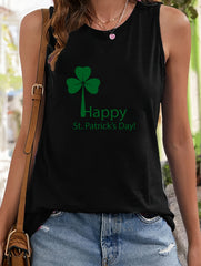 Letter & Leaf Print Sleeveless Sports Vest Round Neck Stretchy Casual Top