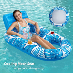 Inflatable Floating Lounge Chair Recliner with Backrest for Swimming Pool