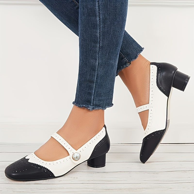 Women's Retro Colorblock Low Heels Mary Jane Dress Pumps