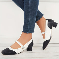 Women's Retro Colorblock Low Heels Mary Jane Dress Pumps