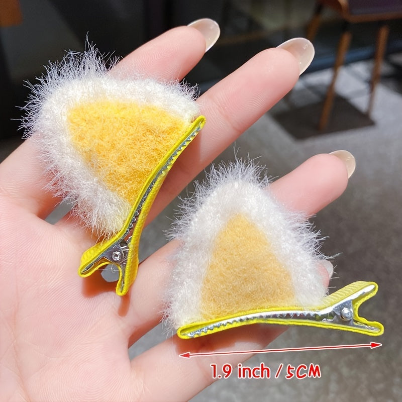 2pcs Plush Cat Ear Hair Clips Girls Sweet Hair Accessories Holiday Gift