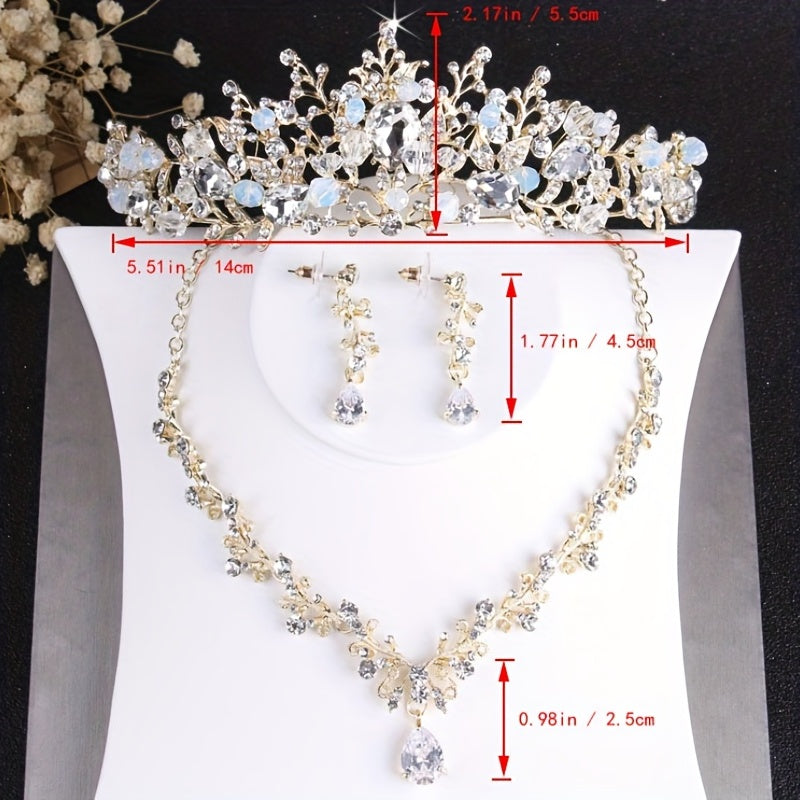 Bridal Crystal Crown Necklace Earrings Set Jewelry
