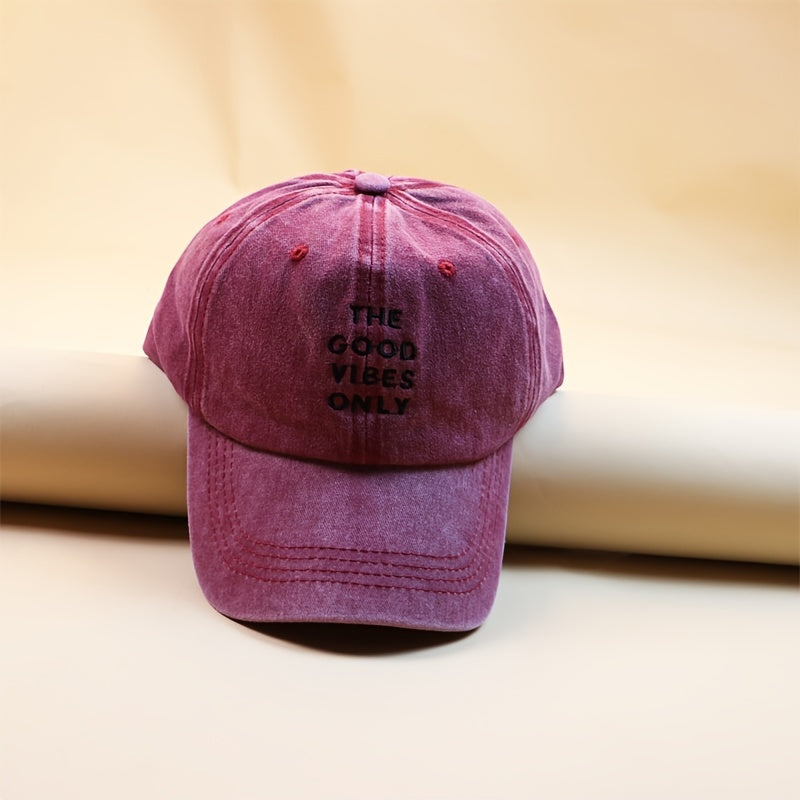 Wine Red Denim Baseball Cap Embroidered Distressed Sports Hat Unisex