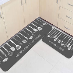 Spatula & Letter Kitchen Rug Waterproof Mat