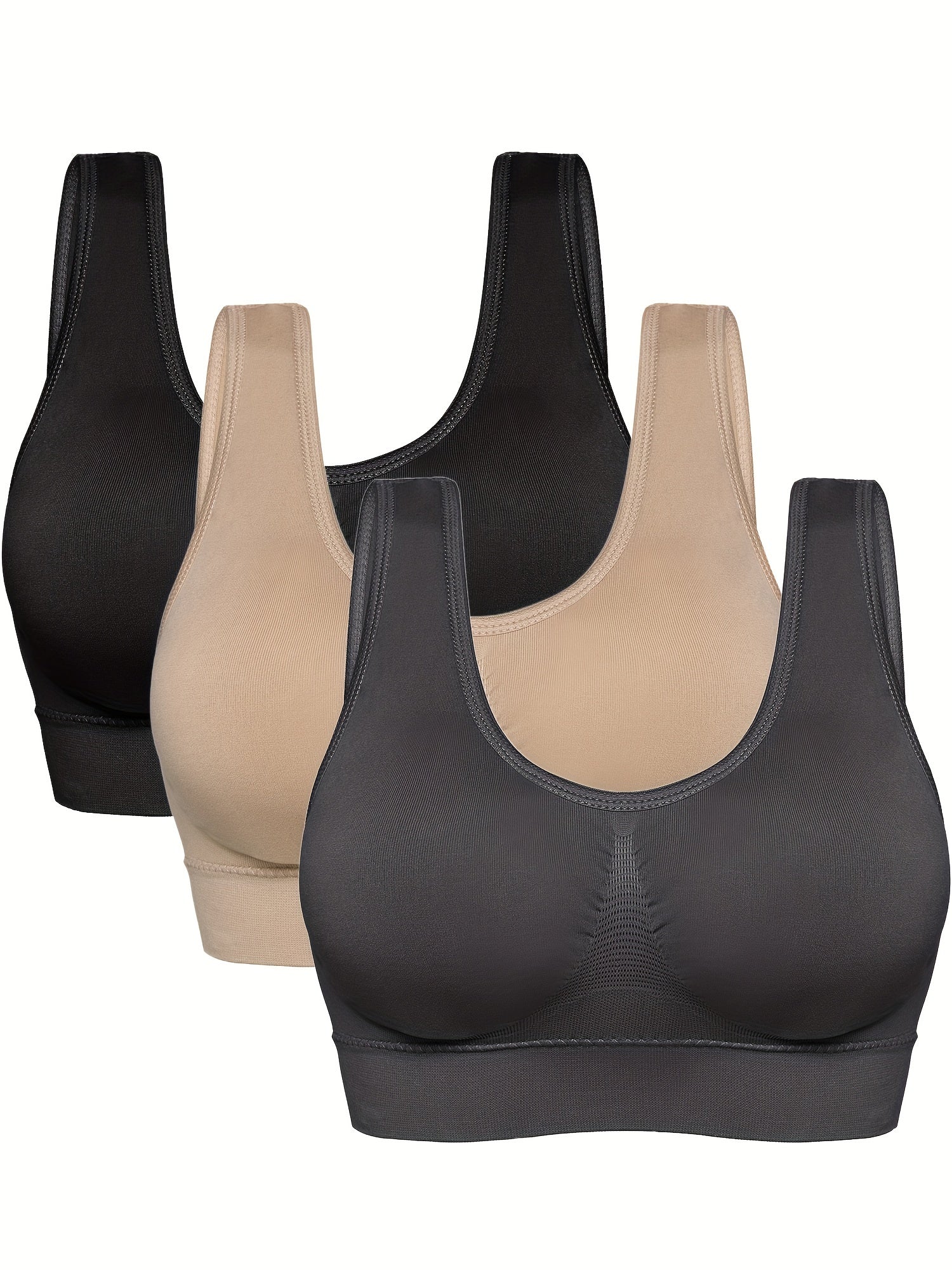3pcs Seamless Wirelss Sports Bras Comfy & Breathable