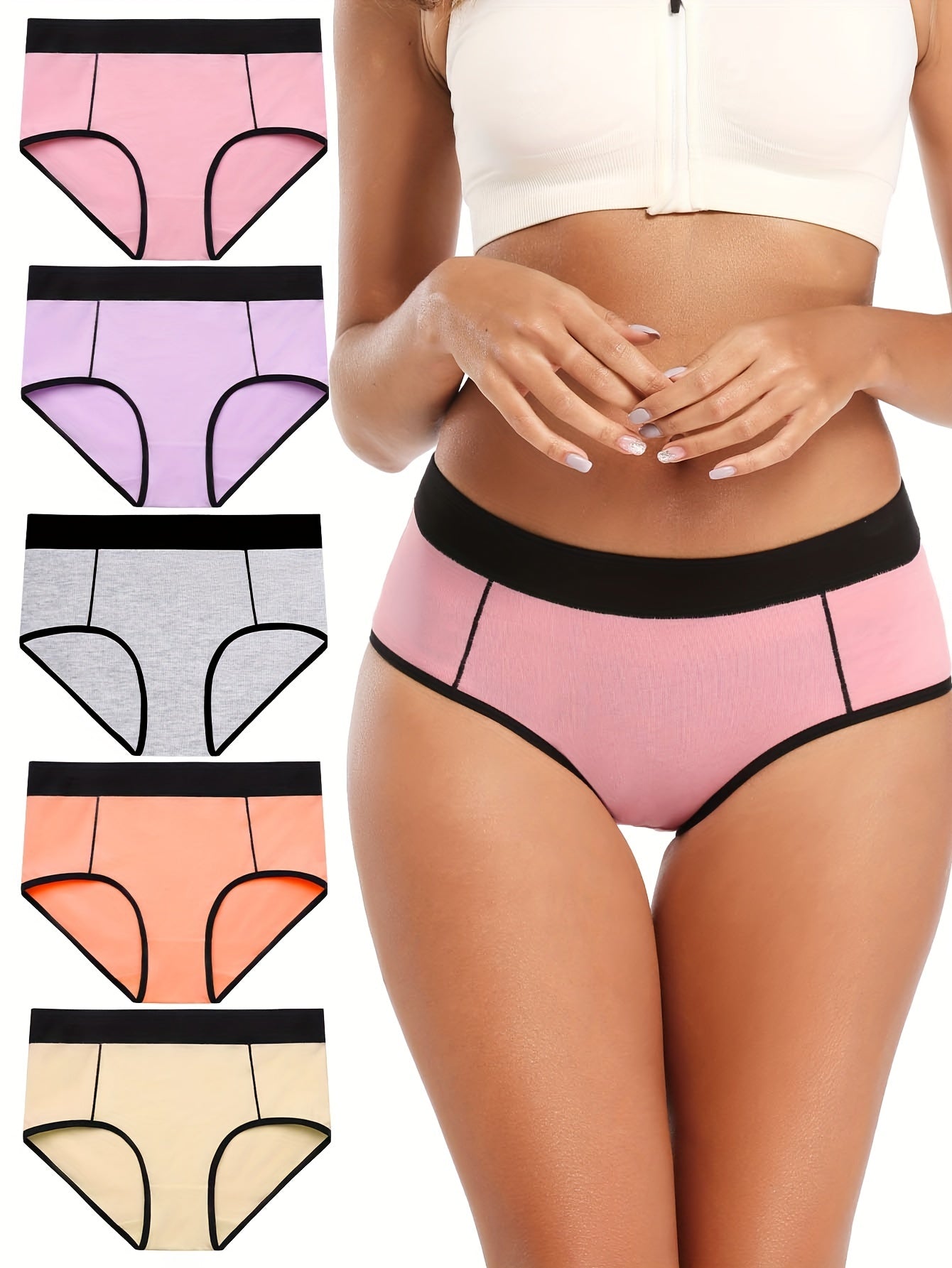 5 Pack Plus Size Panties Set Women's Plus Comfort Solid Full Cover