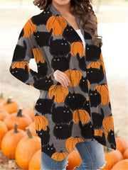 Pumpkin Pattern Cardigan Open Front Long Sleeve Women's Clothing