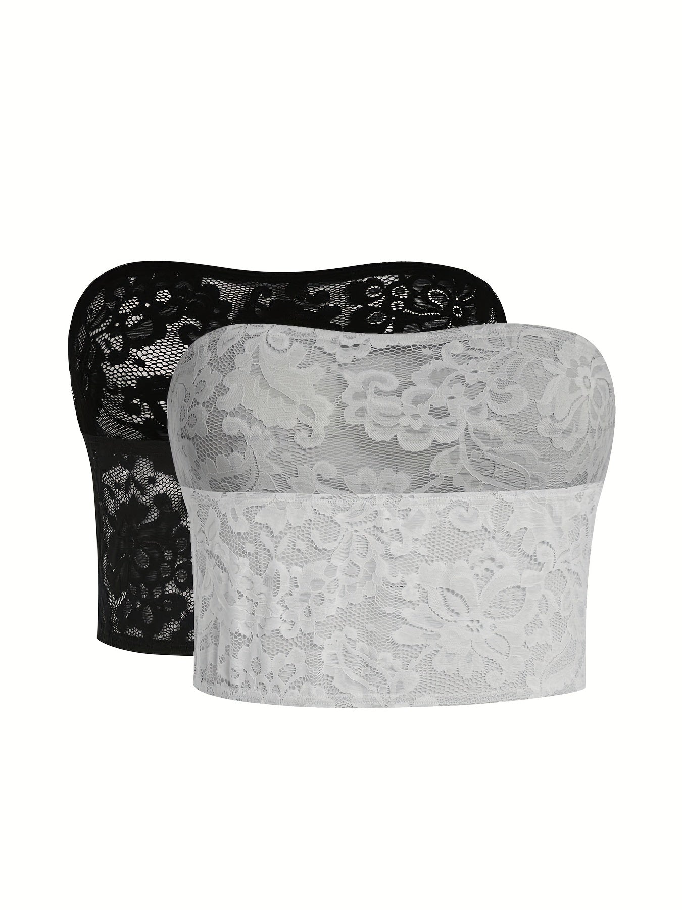 Solid Floral Jacquard Lace Tube Top