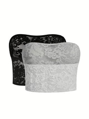 Solid Floral Jacquard Lace Tube Top