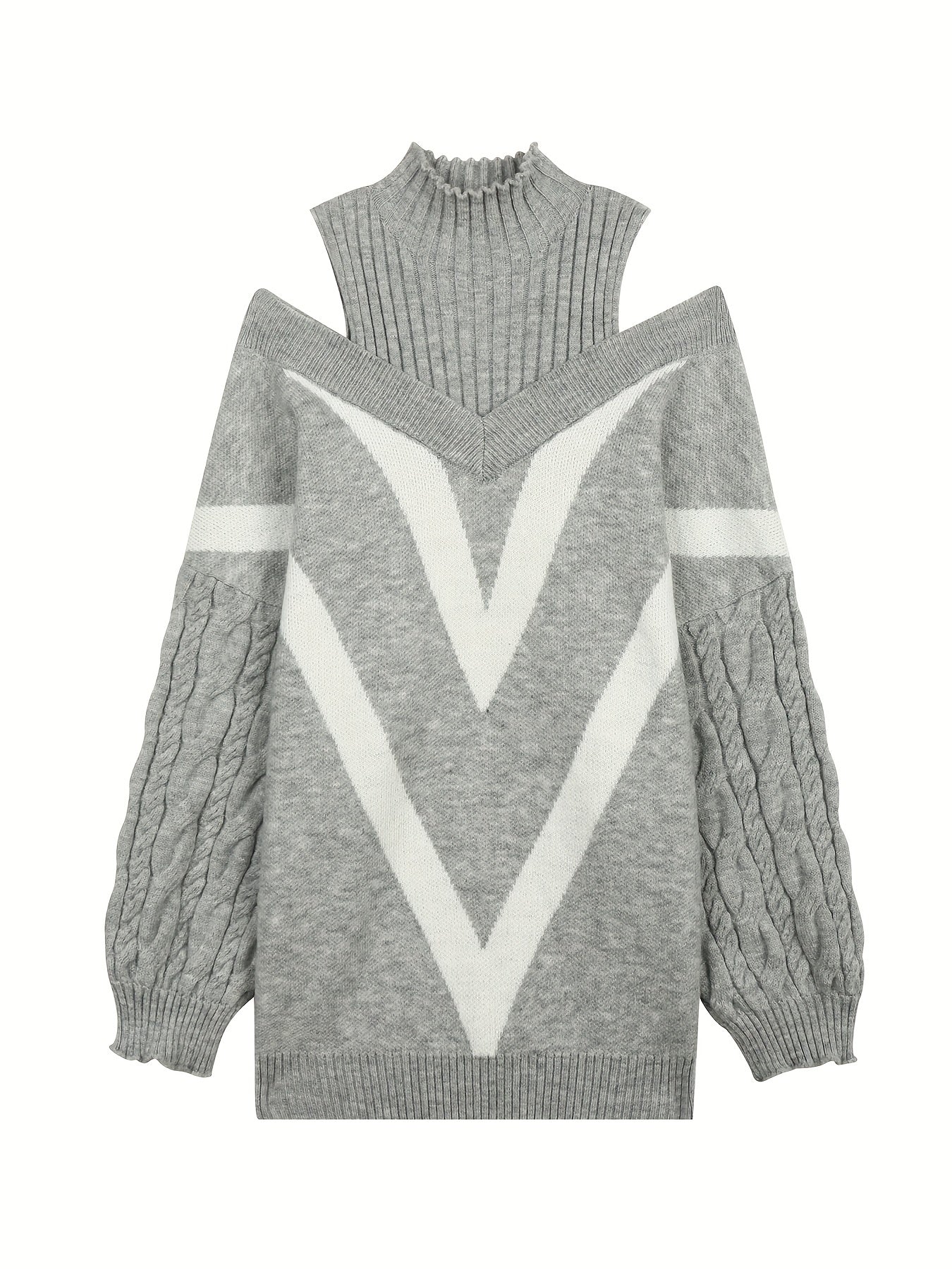 Women's Stripe Print High Neck Sweater