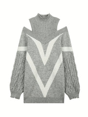 Women's Stripe Print High Neck Sweater