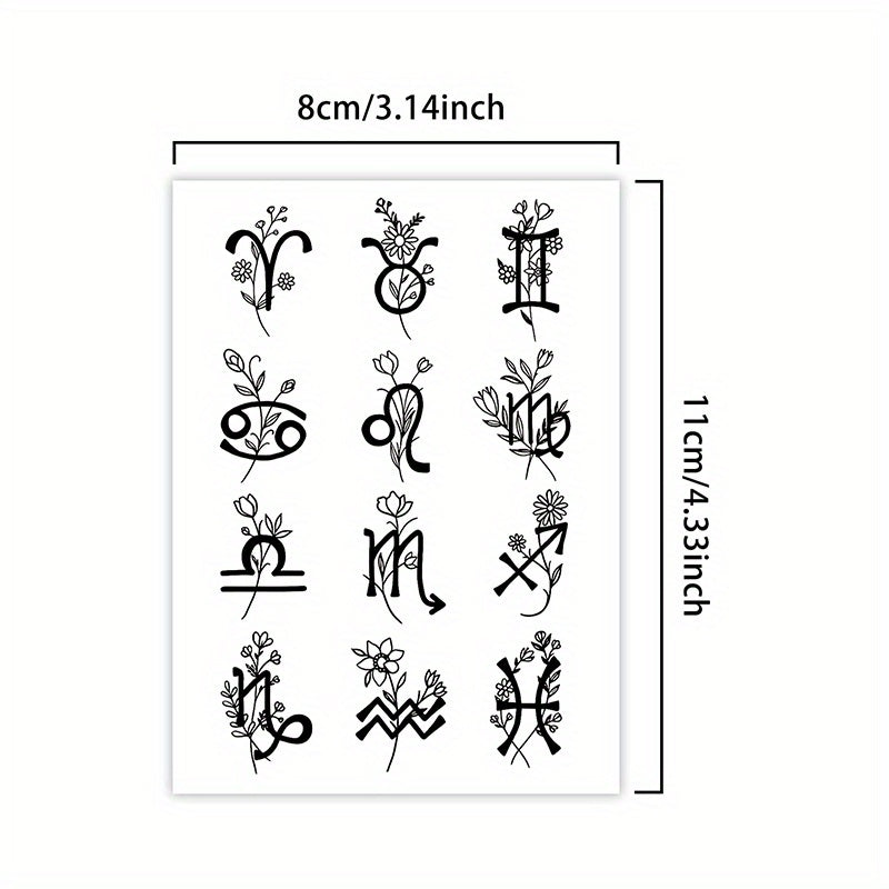 12 Zodiac Signs Temporary Tattoo Stickers Waterproof Body Art Lasts 12 Days