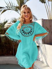 Boho Crochet Cover Up Tassel Decor Loose Fit Shirt Women's Swimwear