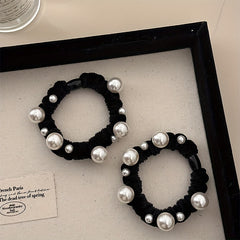 Pearl Decors Elastic Scrunchies Velvet Ponytail Holders
