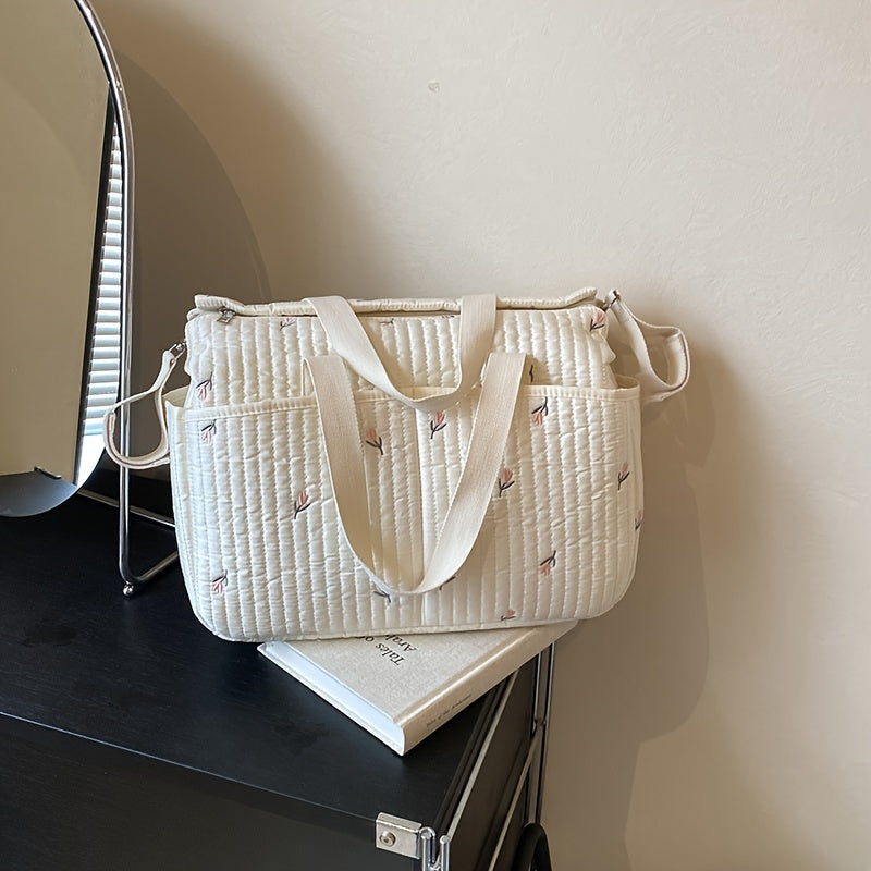 Multifunctional Large Capacity Mommy Bag for Strollers with Print