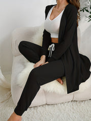 Waffle Lounge Set Long Sleeve Robe & Tank Top & Pants Women's Loungewear