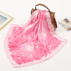 Pink Stars Print Bandana Casual Square Scarf Women Neckerchief Head Wrap
