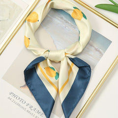 Lemon Print Bandana Square Scarf Silk Head Wrap Hair Accessories
