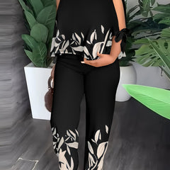 Women's Plus Floral Print Knot Split Top & Wide Leg Pants Set